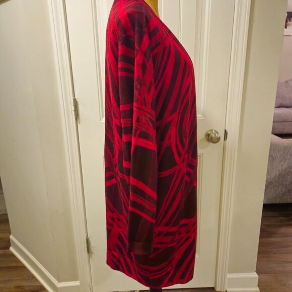 Chico’s Red Abstract Print  Extra Long Open Cardigan Size XL - Picture 4 of 9